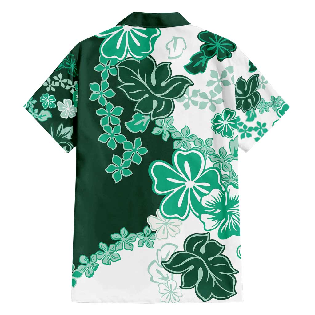 Green Hibiscus Plumeria Floral Family Matching Long Sleeve Bodycon Dress and Hawaiian Shirt LT01 - Polynesian Pride