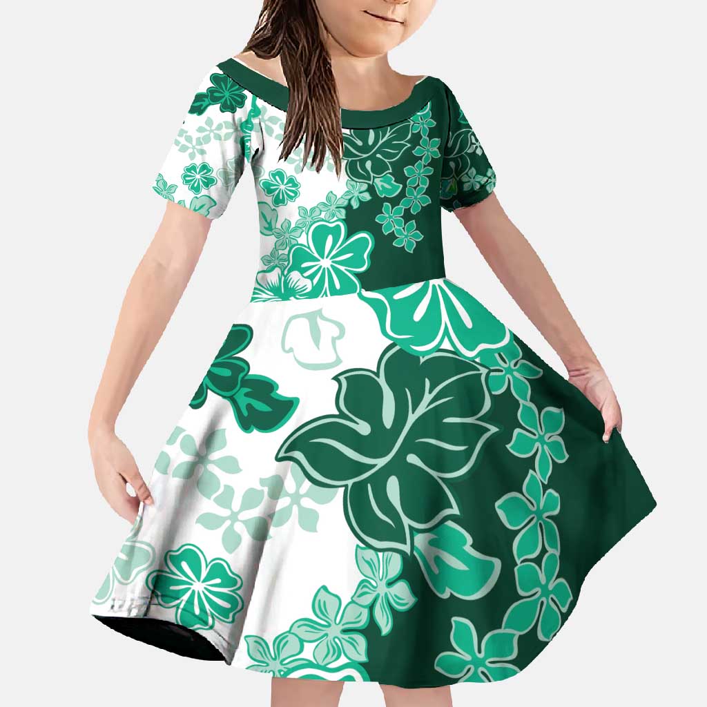 Green Hibiscus Plumeria Floral Family Matching Mermaid Dress and Hawaiian Shirt LT01 Daughter's Dress Green - Polynesian Pride