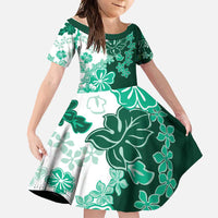 Green Hibiscus Plumeria Floral Family Matching Mermaid Dress and Hawaiian Shirt LT01 Daughter's Dress Green - Polynesian Pride