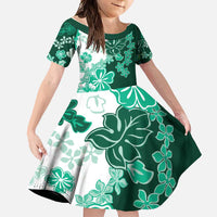 Green Hibiscus Plumeria Floral Family Matching Off Shoulder Maxi Dress and Hawaiian Shirt - Polynesian Pride