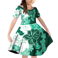 Green Hibiscus Plumeria Floral Family Matching Off Shoulder Short Dress and Hawaiian Shirt - Polynesian Pride