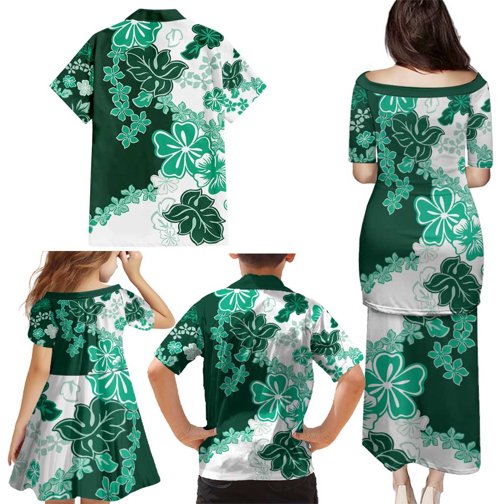 Green Hibiscus Plumeria Floral Family Matching Puletasi and Hawaiian Shirt LT01 - Polynesian Pride