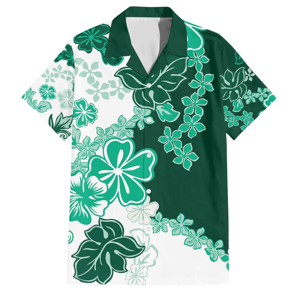 Green Hibiscus Plumeria Floral Family Matching Puletasi and Hawaiian Shirt LT01 Dad's Shirt - Short Sleeve Green - Polynesian Pride