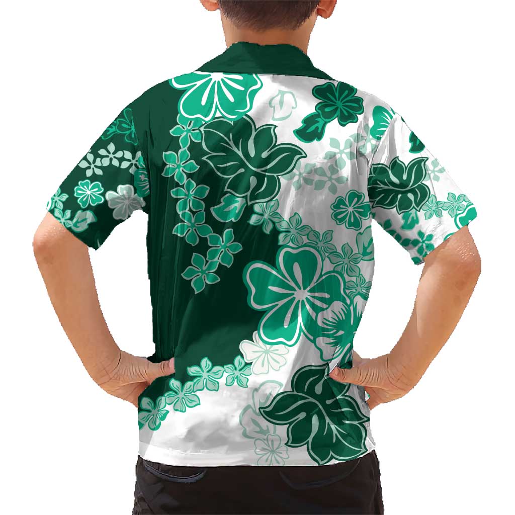 Green Hibiscus Plumeria Floral Family Matching Short Sleeve Bodycon Dress and Hawaiian Shirt LT01 - Polynesian Pride