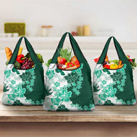 Green Hibiscus Plumeria Floral Grocery Bag - Polynesian Pride