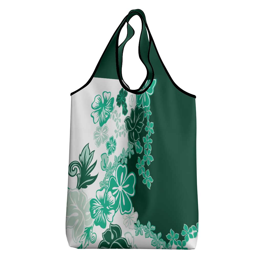 Green Hibiscus Plumeria Floral Grocery Bag - Polynesian Pride