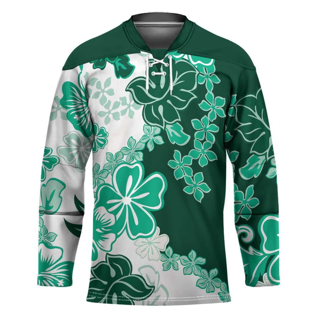 Green Hibiscus Plumeria Floral Hockey Jersey - Polynesian Pride
