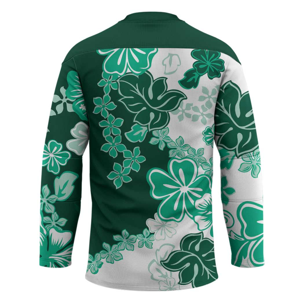 Green Hibiscus Plumeria Floral Hockey Jersey - Polynesian Pride