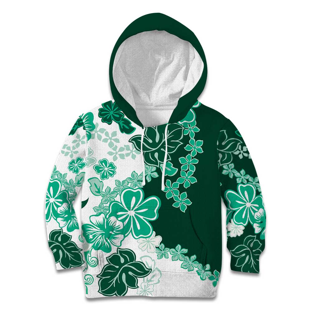 Green Hibiscus Plumeria Floral Kid Hoodie - Polynesian Pride
