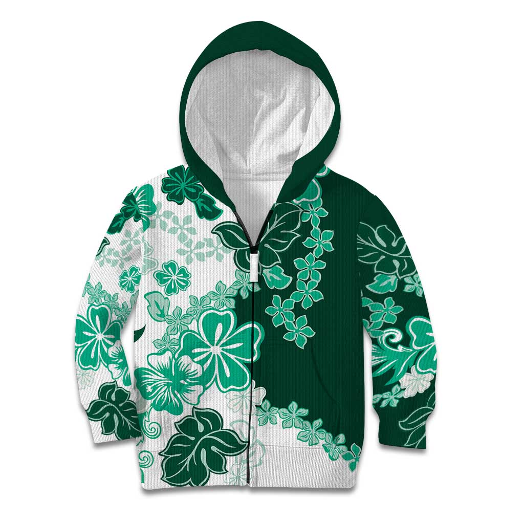 Green Hibiscus Plumeria Floral Kid Hoodie - Polynesian Pride