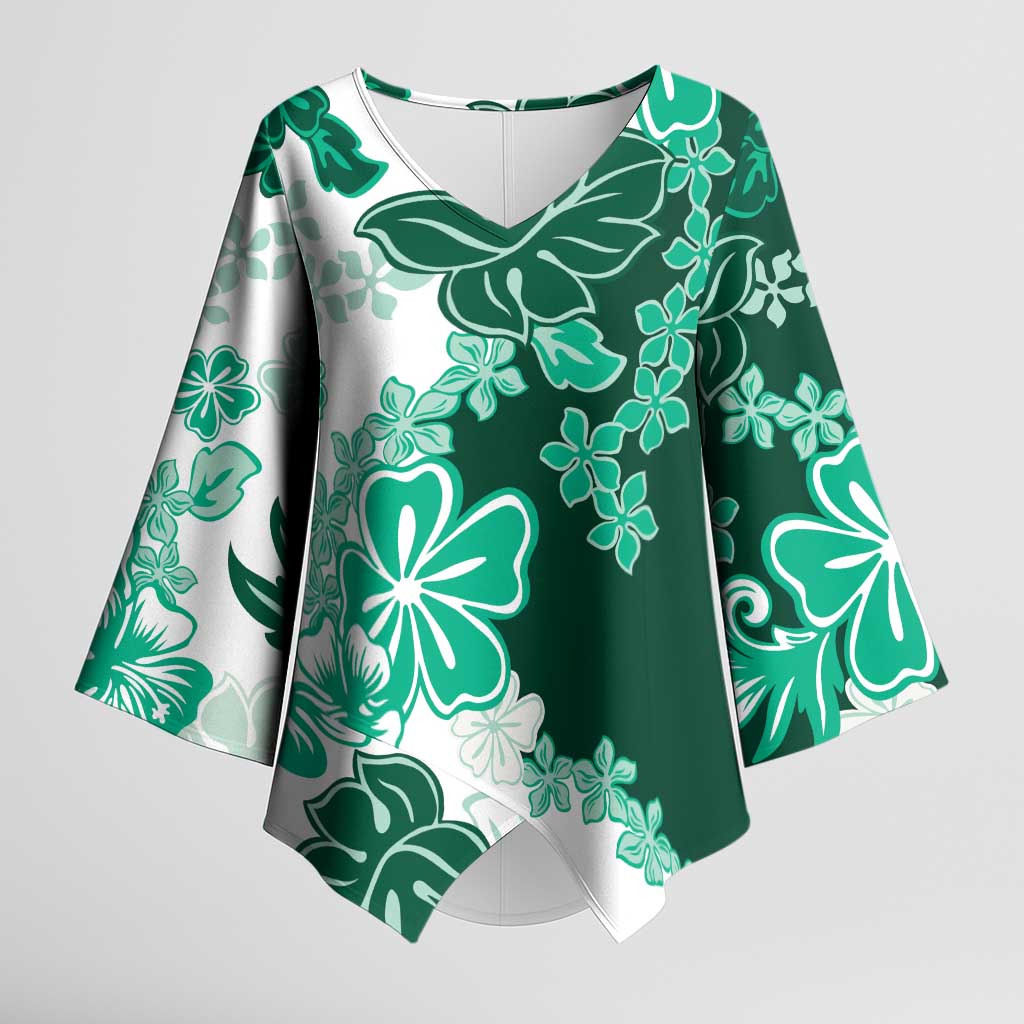 Green Hibiscus Plumeria Floral Kimono Sleeve Blouse - Polynesian Pride