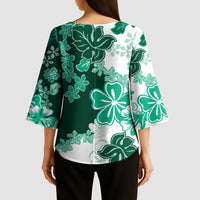 Green Hibiscus Plumeria Floral Kimono Sleeve Blouse - Polynesian Pride