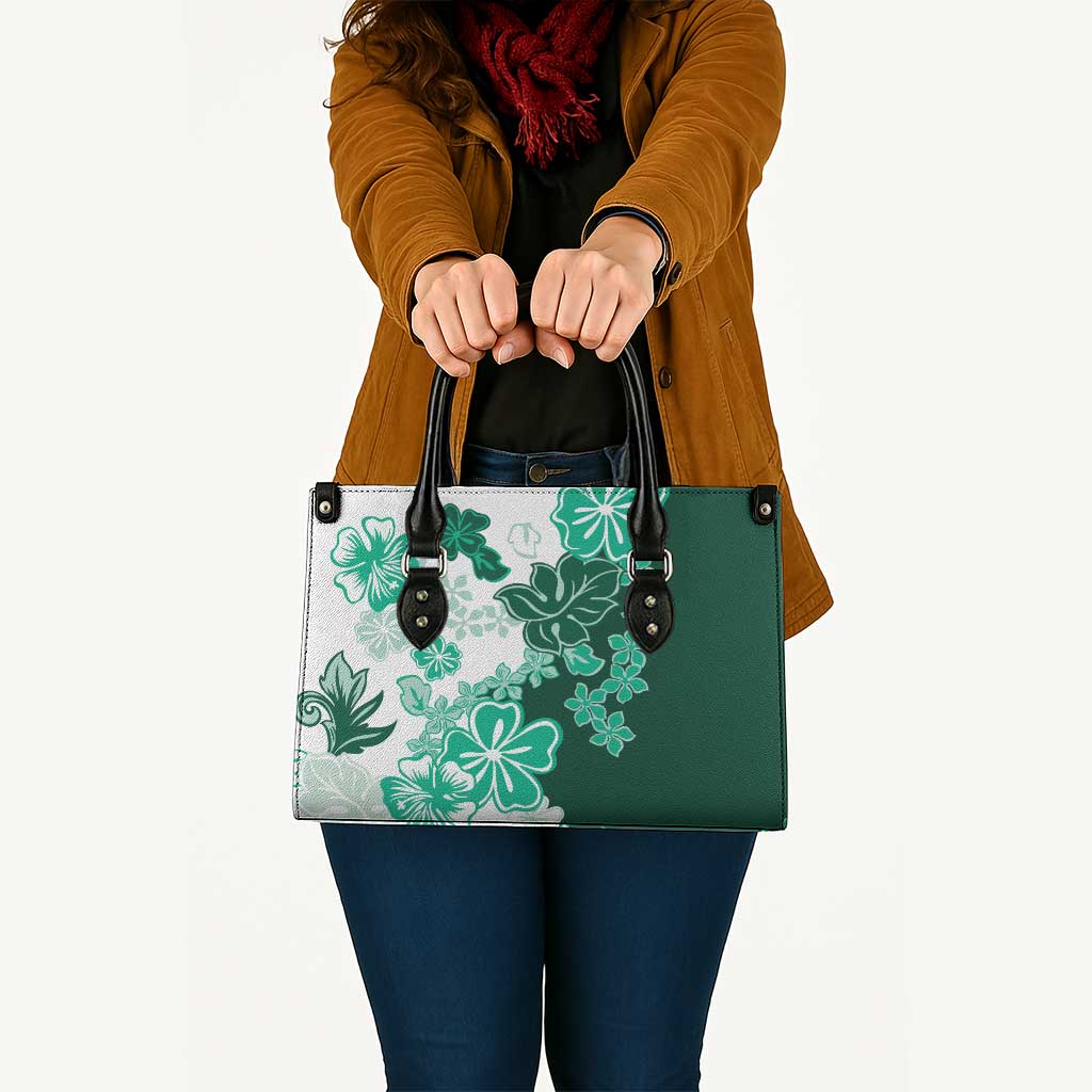 Green Hibiscus Plumeria Floral Leather Bag - Polynesian Pride