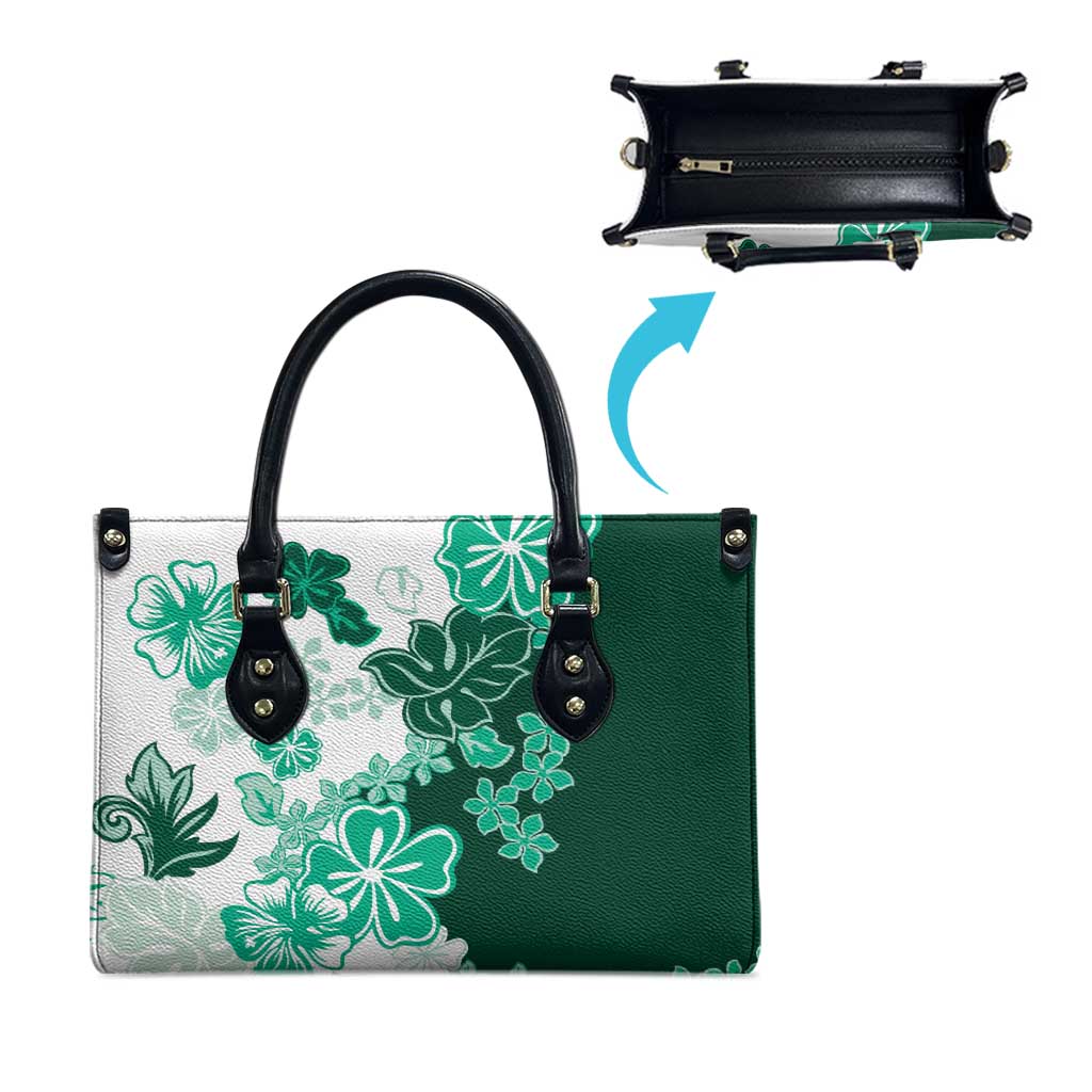 Green Hibiscus Plumeria Floral Leather Bag - Polynesian Pride