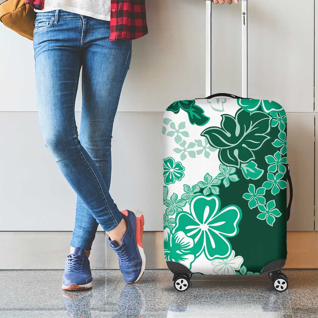 Green Hibiscus Plumeria Floral Luggage Cover - Polynesian Pride
