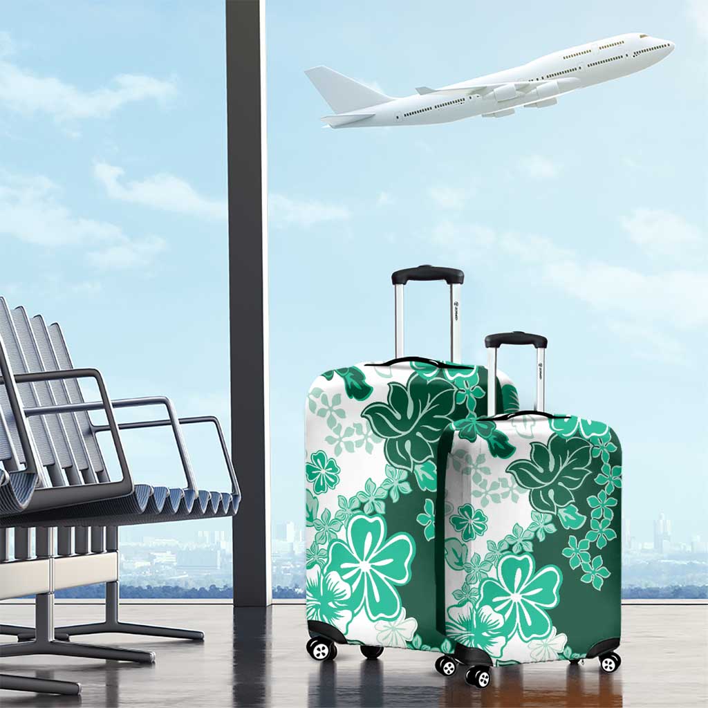 Green Hibiscus Plumeria Floral Luggage Cover - Polynesian Pride