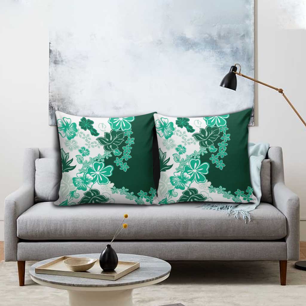 Green Hibiscus Plumeria Floral Pillow Cover - Polynesian Pride