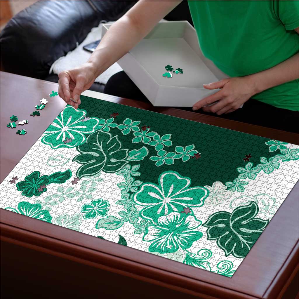 Green Hibiscus Plumeria Floral Puzzle LT01
