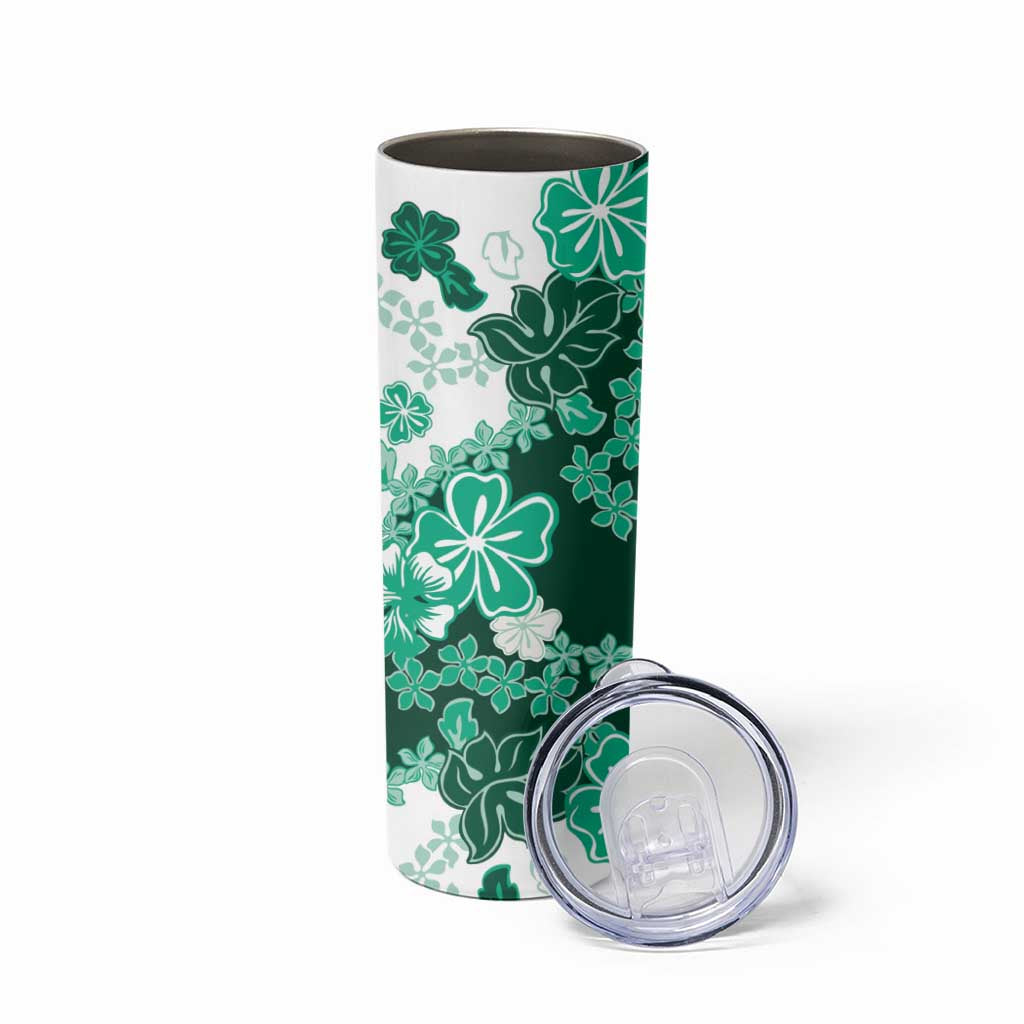 Green Hibiscus Plumeria Floral Skinny Tumbler - Polynesian Pride