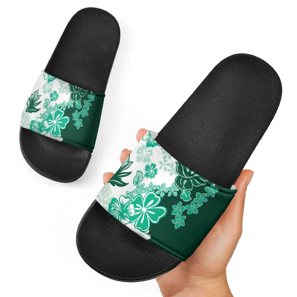Green Hibiscus Plumeria Floral Slide Sandals - Polynesian Pride