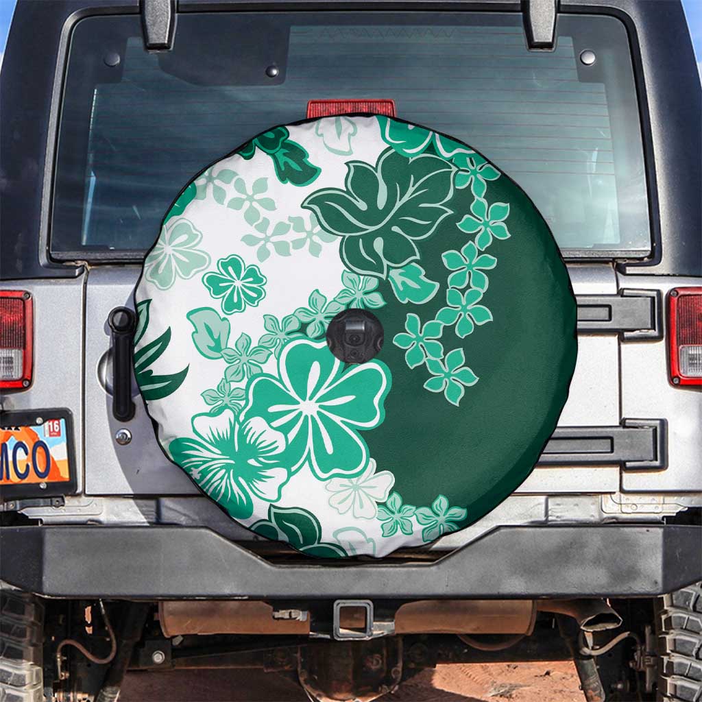 Green Hibiscus Plumeria Floral Spare Tire Cover - Polynesian Pride