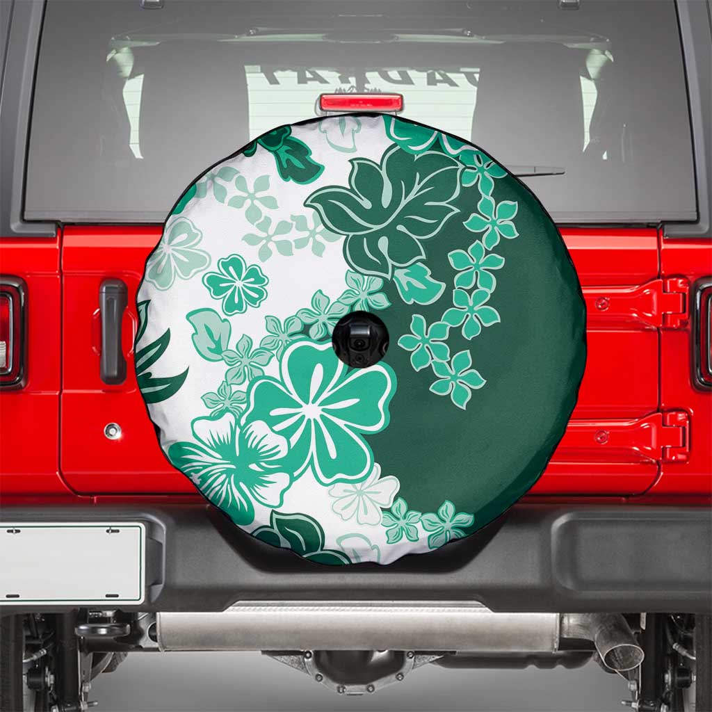 Green Hibiscus Plumeria Floral Spare Tire Cover - Polynesian Pride