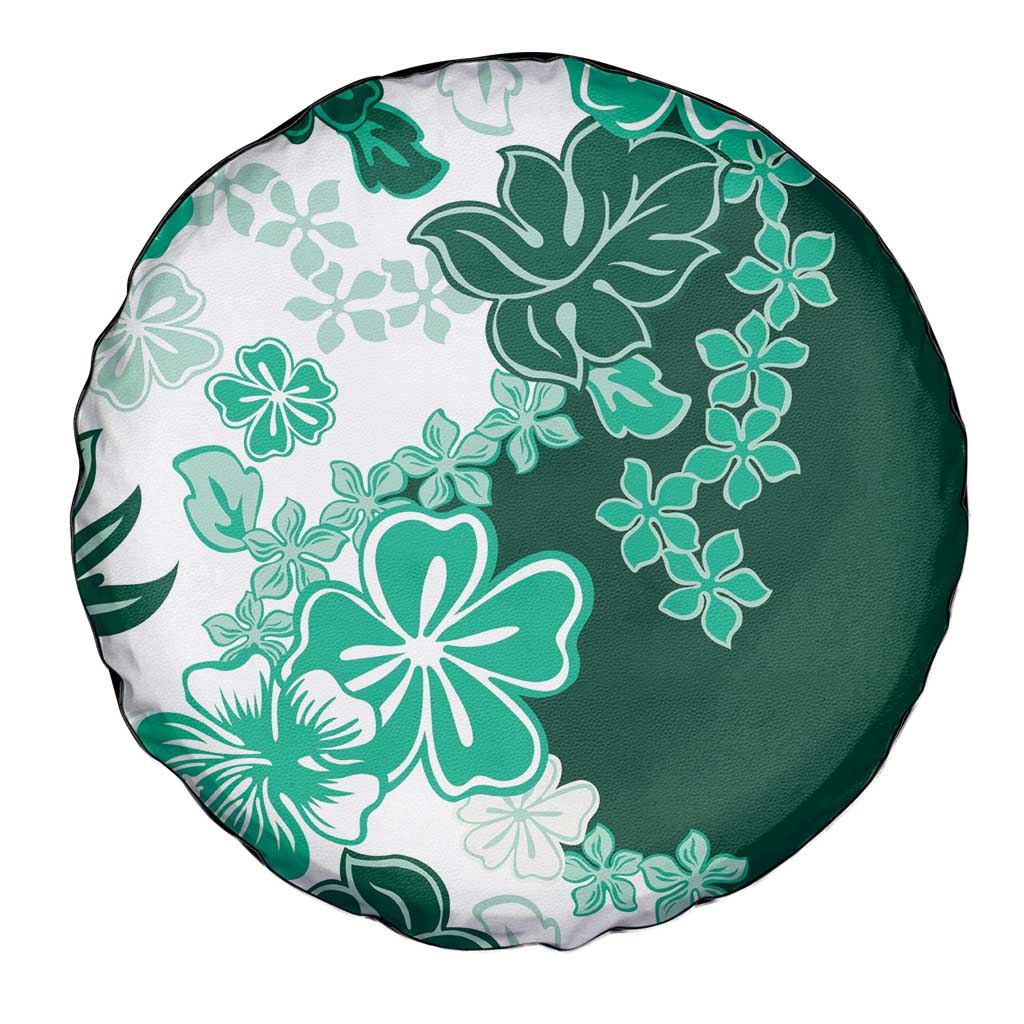 Green Hibiscus Plumeria Floral Spare Tire Cover - Polynesian Pride
