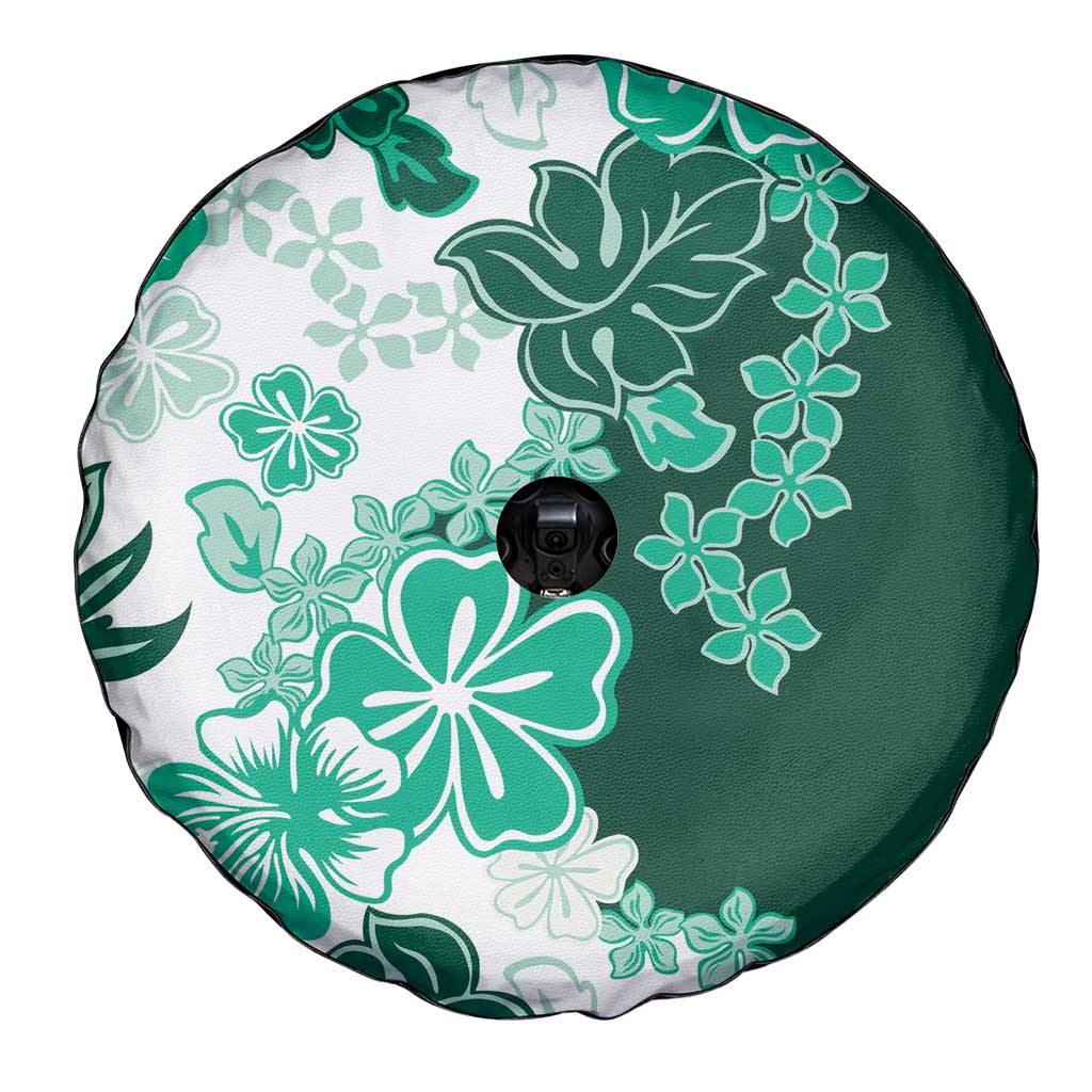 Green Hibiscus Plumeria Floral Spare Tire Cover - Polynesian Pride