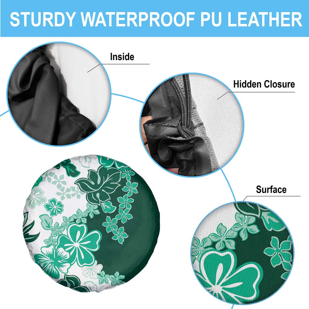 Green Hibiscus Plumeria Floral Spare Tire Cover - Polynesian Pride