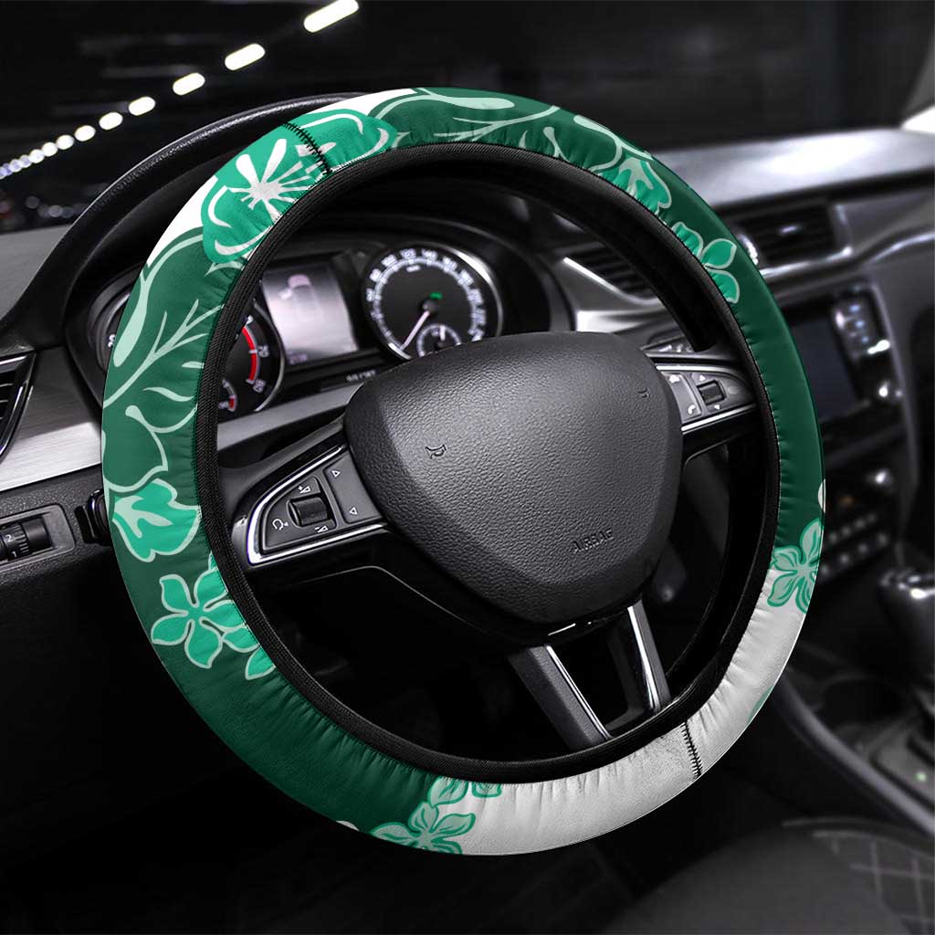 Green Hibiscus Plumeria Floral Steering Wheel Cover - Polynesian Pride