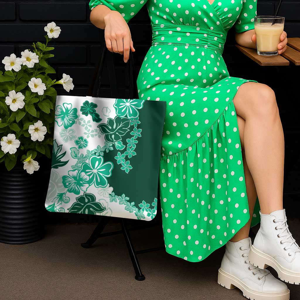 Green Hibiscus Plumeria Floral Tote Bag - Polynesian Pride