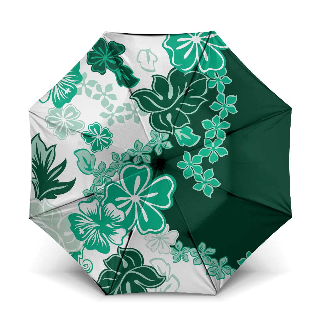 Green Hibiscus Plumeria Floral Umbrella - Polynesian Pride