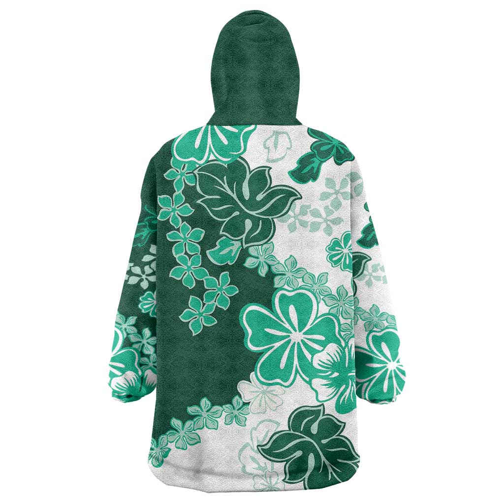 Green Hibiscus Plumeria Floral Wearable Blanket Hoodie - Polynesian Pride