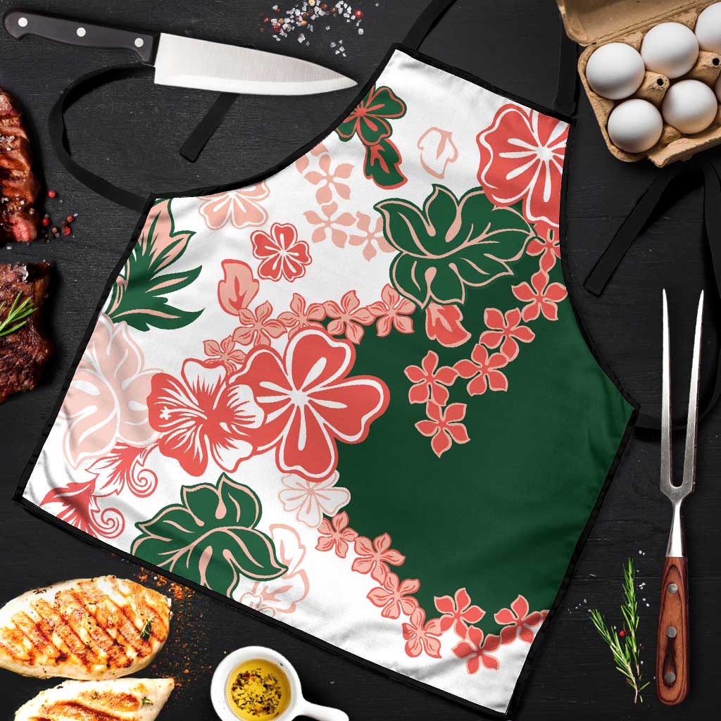 Green Orange Hibiscus Plumeria Floral Apron - Polynesian Pride