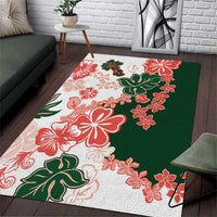 Green Orange Hibiscus Plumeria Floral Area Rug - Polynesian Pride