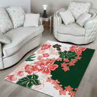 Green Orange Hibiscus Plumeria Floral Area Rug - Polynesian Pride