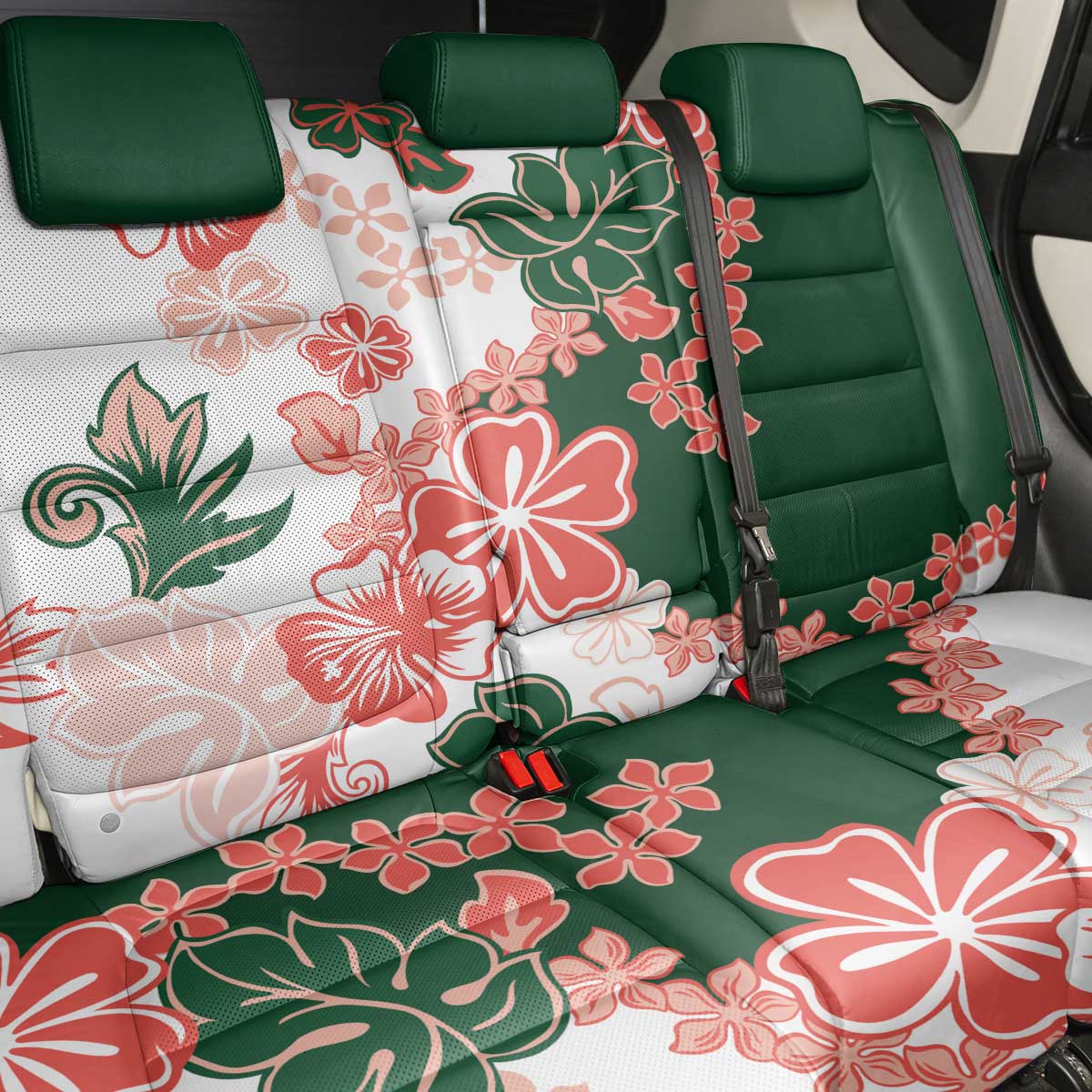 Green Orange Hibiscus Plumeria Floral Back Car Seat Cover - Polynesian Pride