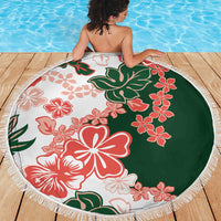 Green Orange Hibiscus Plumeria Floral Beach Blanket - Polynesian Pride