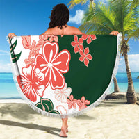 Green Orange Hibiscus Plumeria Floral Beach Blanket - Polynesian Pride