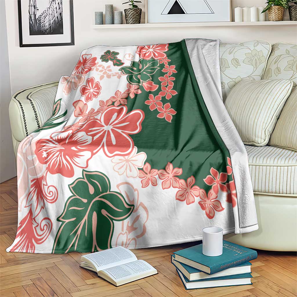 Green Orange Hibiscus Plumeria Floral Blanket - Polynesian Pride