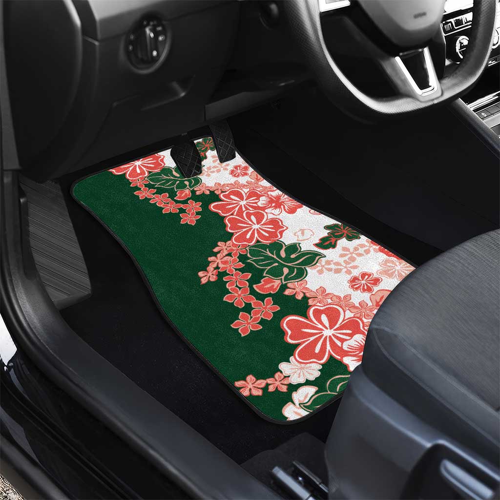 Green Orange Hibiscus Plumeria Floral Car Mats - Polynesian Pride
