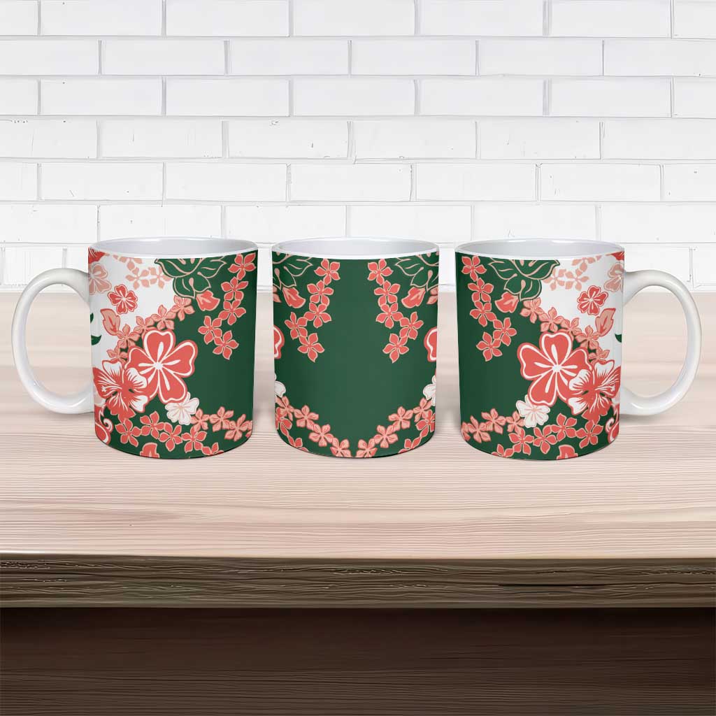 Green Orange Hibiscus Plumeria Floral Ceramic Mug - Polynesian Pride