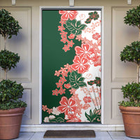 Green Orange Hibiscus Plumeria Floral Door Cover - Polynesian Pride