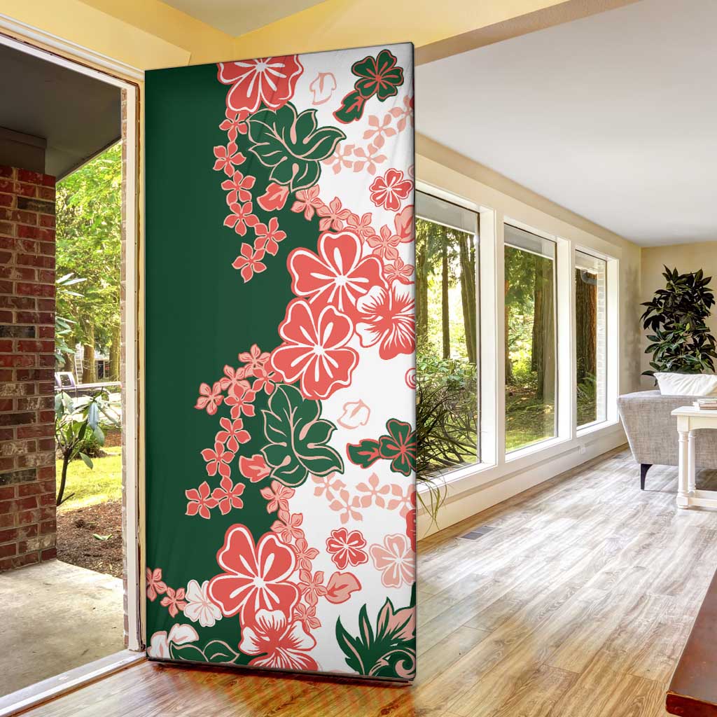 Green Orange Hibiscus Plumeria Floral Door Cover - Polynesian Pride
