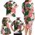 Green Orange Hibiscus Plumeria Floral Family Matching Long Sleeve Bodycon Dress and Hawaiian Shirt - Polynesian Pride