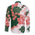 Green Orange Hibiscus Plumeria Floral Family Matching Long Sleeve Bodycon Dress and Hawaiian Shirt - Polynesian Pride