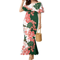 Green Orange Hibiscus Plumeria Floral Family Matching Mermaid Dress and Hawaiian Shirt LT01 Mom's Dress Orange - Polynesian Pride