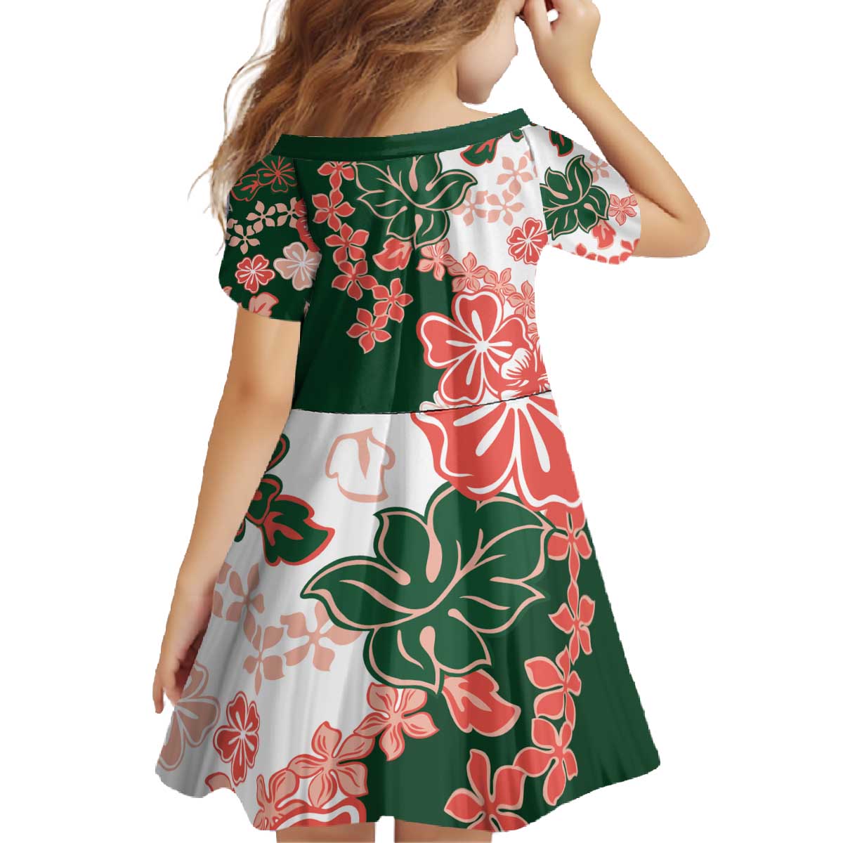 Green Orange Hibiscus Plumeria Floral Family Matching Off The Shoulder Long Sleeve Dress and Hawaiian Shirt - Polynesian Pride