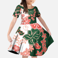 Green Orange Hibiscus Plumeria Floral Family Matching Off Shoulder Maxi Dress and Hawaiian Shirt - Polynesian Pride