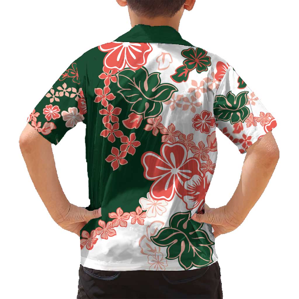 Green Orange Hibiscus Plumeria Floral Family Matching Puletasi and Hawaiian Shirt LT01 - Polynesian Pride